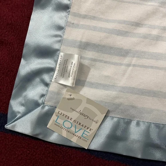 Little Giraffe fleece soft baby blue baby blanket NWT striped reversible 36x29”